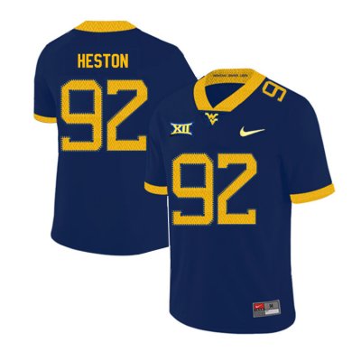 Men's West Virginia Mountaineers NCAA #92 Rhett Heston Navy Authentic Nike 2019 Stitched College Football Jersey BU15V61TA